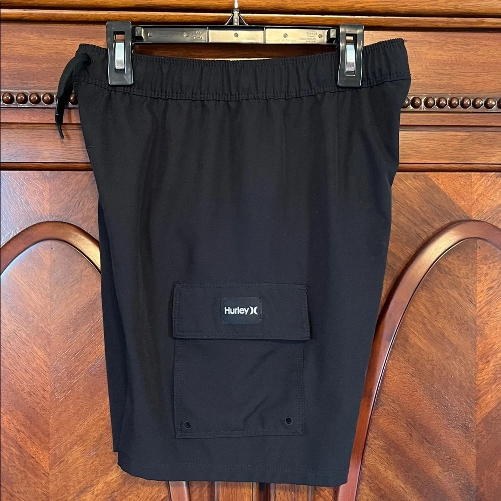 Hurley Boy’s Black Cargo Swim Shorts with Drawstring Waist